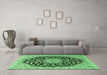 Machine Washable Medallion Emerald Green Traditional Area Rugs in a Living Room,, wshtr1468emgrn