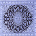 Square Machine Washable Medallion Blue Traditional Rug, wshtr1468blu