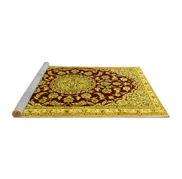 Sideview of Machine Washable Medallion Yellow Traditional Rug, wshtr1468yw