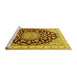 Sideview of Machine Washable Medallion Yellow Traditional Rug, wshtr1468yw