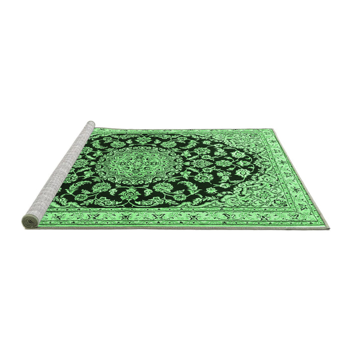 Sideview of Machine Washable Medallion Emerald Green Traditional Area Rugs, wshtr1468emgrn
