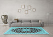 Machine Washable Medallion Light Blue Traditional Rug in a Living Room, wshtr1468lblu