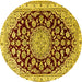 Round Machine Washable Medallion Yellow Traditional Rug, wshtr1468yw