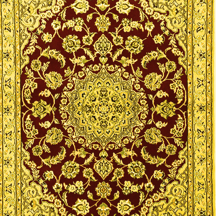 Machine Washable Medallion Yellow Traditional Rug, wshtr1468yw