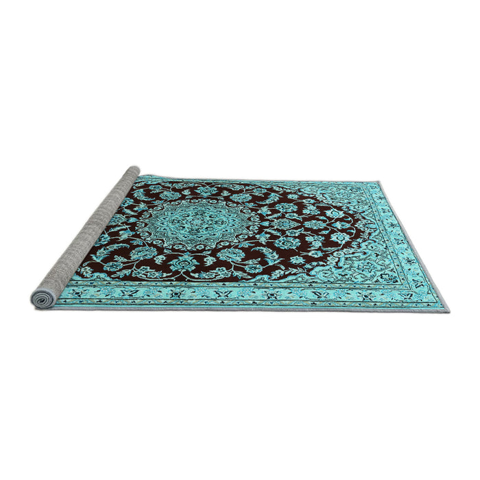 Sideview of Machine Washable Medallion Light Blue Traditional Rug, wshtr1468lblu