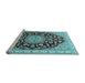 Sideview of Machine Washable Medallion Light Blue Traditional Rug, wshtr1468lblu