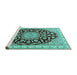 Sideview of Machine Washable Medallion Turquoise Traditional Area Rugs, wshtr1468turq