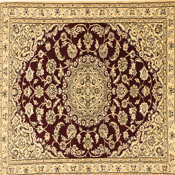 Square Machine Washable Medallion Brown Traditional Rug, wshtr1468brn