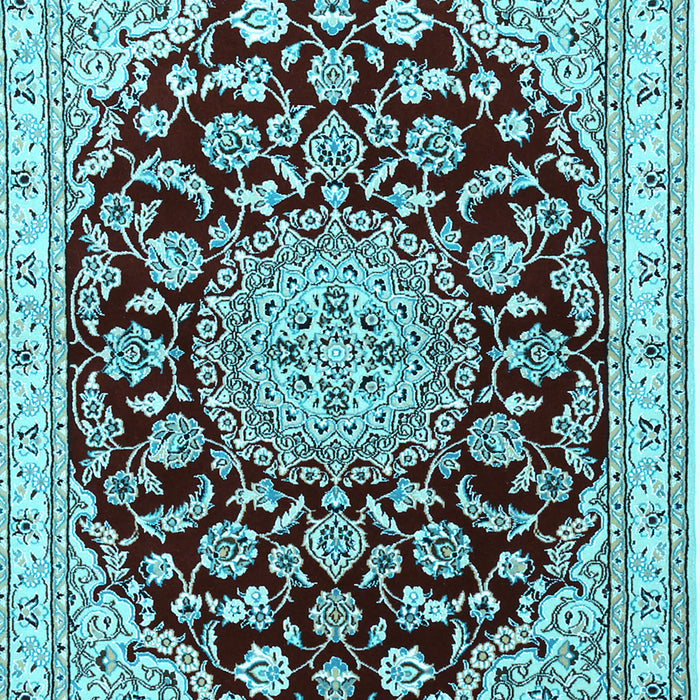 Machine Washable Medallion Light Blue Traditional Rug, wshtr1468lblu