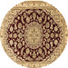 Round Medallion Brown Traditional Rug, tr1468brn