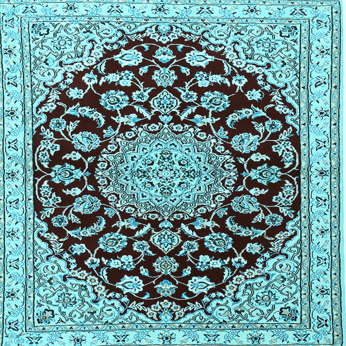 Square Machine Washable Medallion Light Blue Traditional Rug, wshtr1468lblu