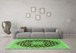 Machine Washable Medallion Green Traditional Area Rugs in a Living Room,, wshtr1468grn