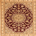 Round Machine Washable Medallion Orange Traditional Area Rugs, wshtr1468org