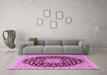 Machine Washable Medallion Pink Traditional Rug in a Living Room, wshtr1468pnk