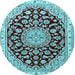 Round Medallion Light Blue Traditional Rug, tr1468lblu