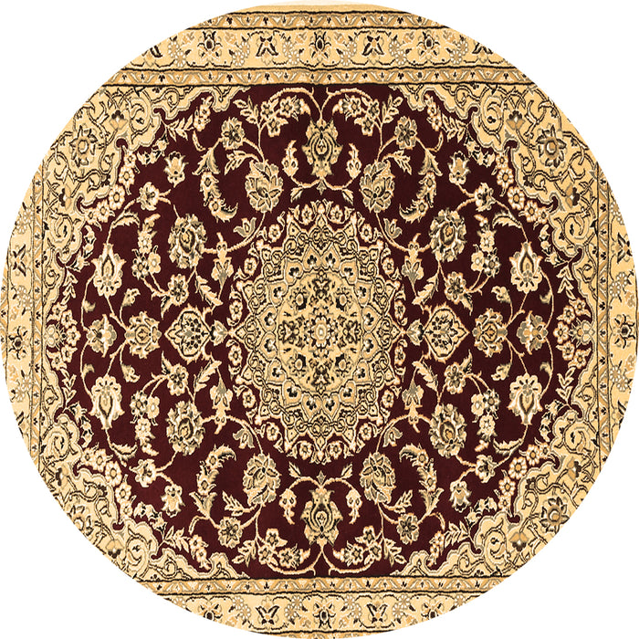 Round Machine Washable Medallion Brown Traditional Rug, wshtr1468brn