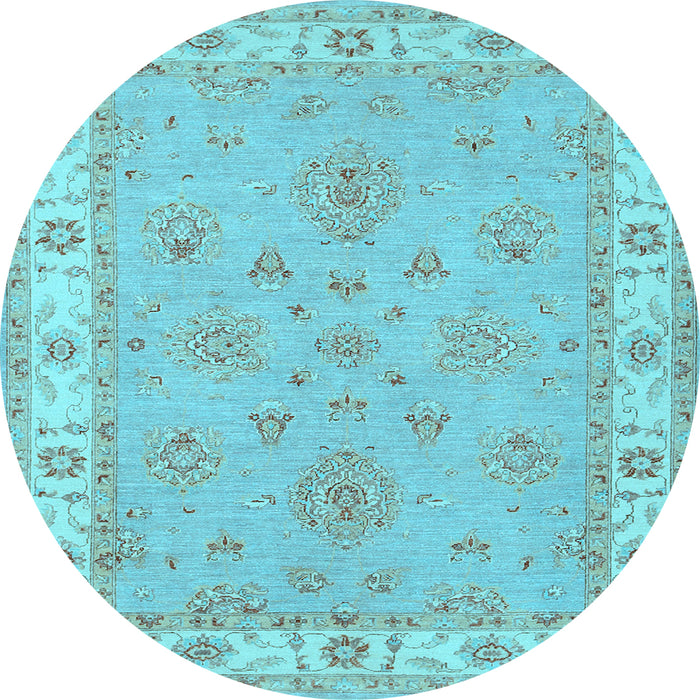 Round Machine Washable Oriental Light Blue Traditional Rug, wshtr1469lblu