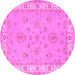 Round Machine Washable Oriental Pink Traditional Rug, wshtr1469pnk