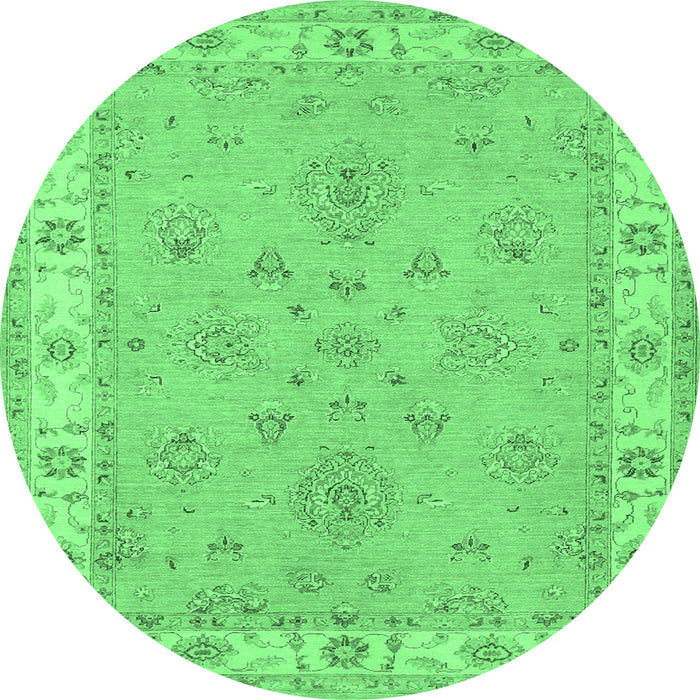 Round Oriental Emerald Green Traditional Rug, tr1469emgrn