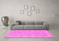 Machine Washable Oriental Pink Traditional Rug, wshtr1469pnk