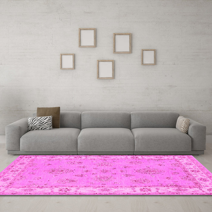 Machine Washable Oriental Pink Traditional Rug in a Living Room, wshtr1469pnk