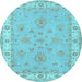 Round Oriental Light Blue Traditional Rug, tr1469lblu