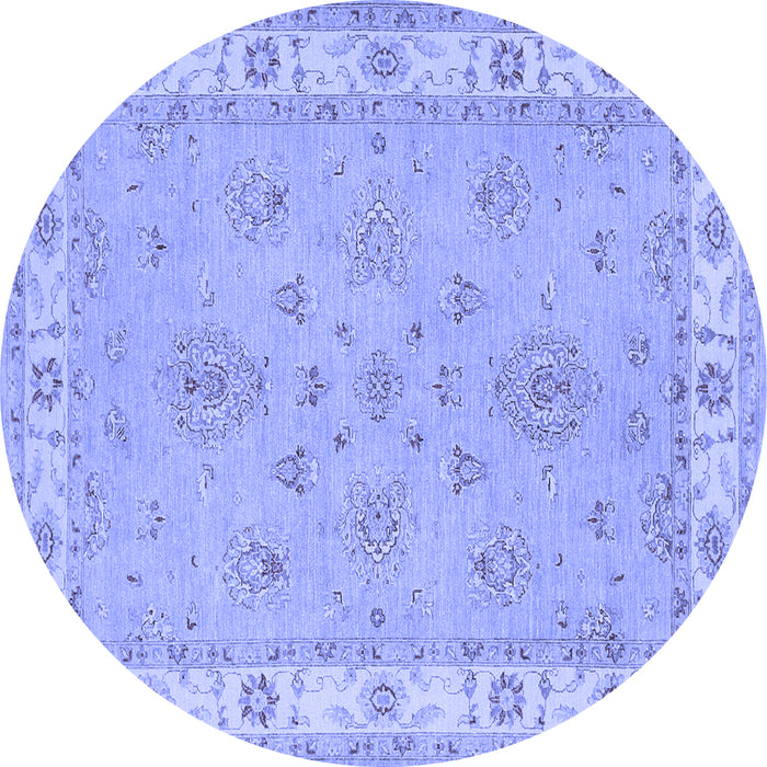 Round Machine Washable Oriental Blue Traditional Rug, wshtr1469blu