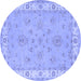 Round Machine Washable Oriental Blue Traditional Rug, wshtr1469blu