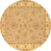 Round Oriental Brown Traditional Rug, tr1469brn
