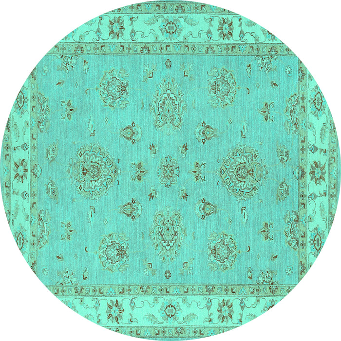 Round Machine Washable Oriental Turquoise Traditional Area Rugs, wshtr1469turq