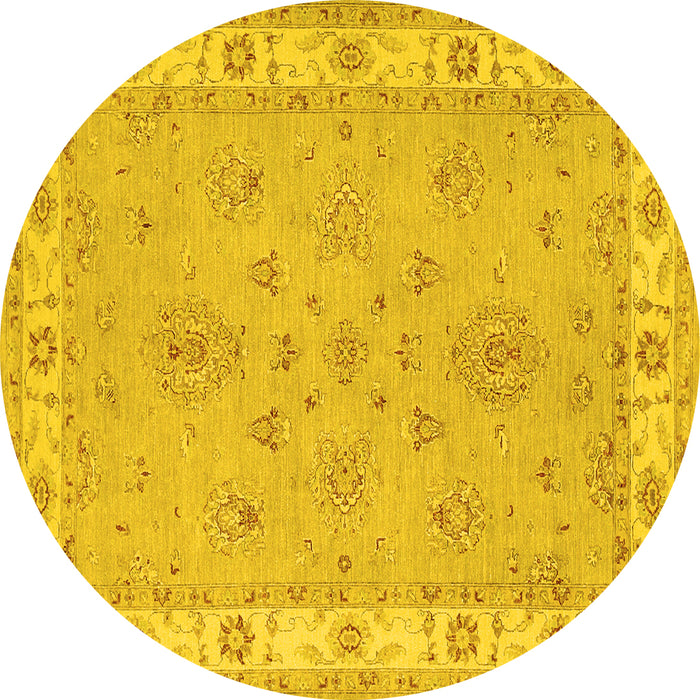 Round Machine Washable Oriental Yellow Traditional Rug, wshtr1469yw