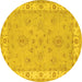 Round Machine Washable Oriental Yellow Traditional Rug, wshtr1469yw