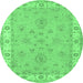 Round Machine Washable Oriental Emerald Green Traditional Area Rugs, wshtr1469emgrn