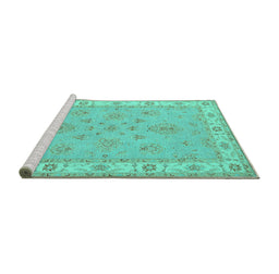 Sideview of Machine Washable Oriental Turquoise Traditional Area Rugs, wshtr1469turq