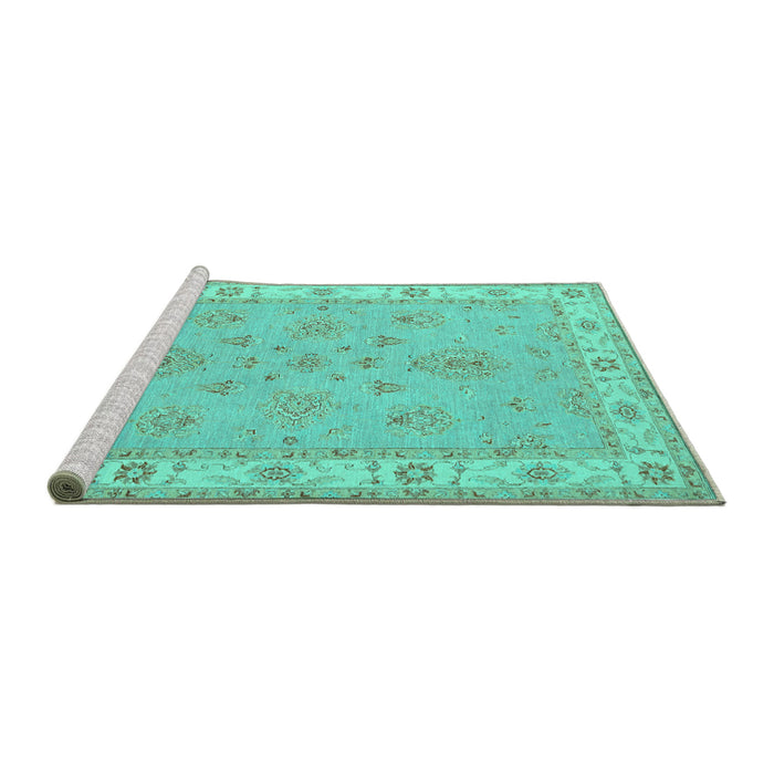 Sideview of Machine Washable Oriental Turquoise Traditional Area Rugs, wshtr1469turq
