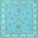 Square Machine Washable Oriental Light Blue Traditional Rug, wshtr1469lblu