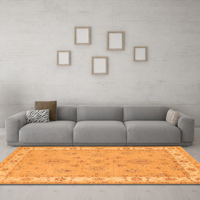 Machine Washable Oriental Orange Traditional Area Rugs in a Living Room, wshtr1469org