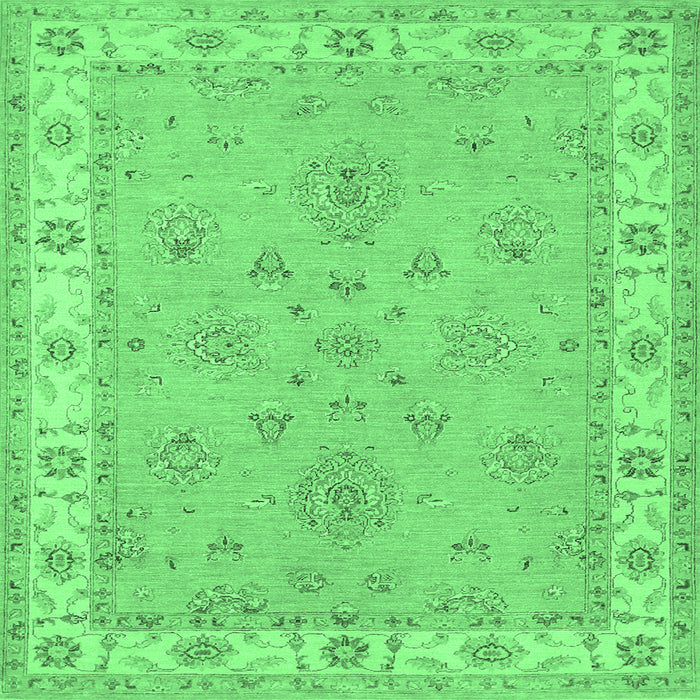 Square Oriental Emerald Green Traditional Rug, tr1469emgrn