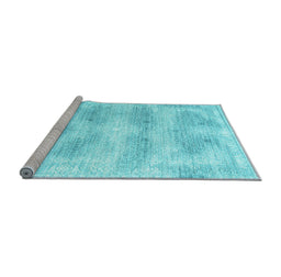 Sideview of Machine Washable Persian Light Blue Traditional Rug, wshtr146lblu