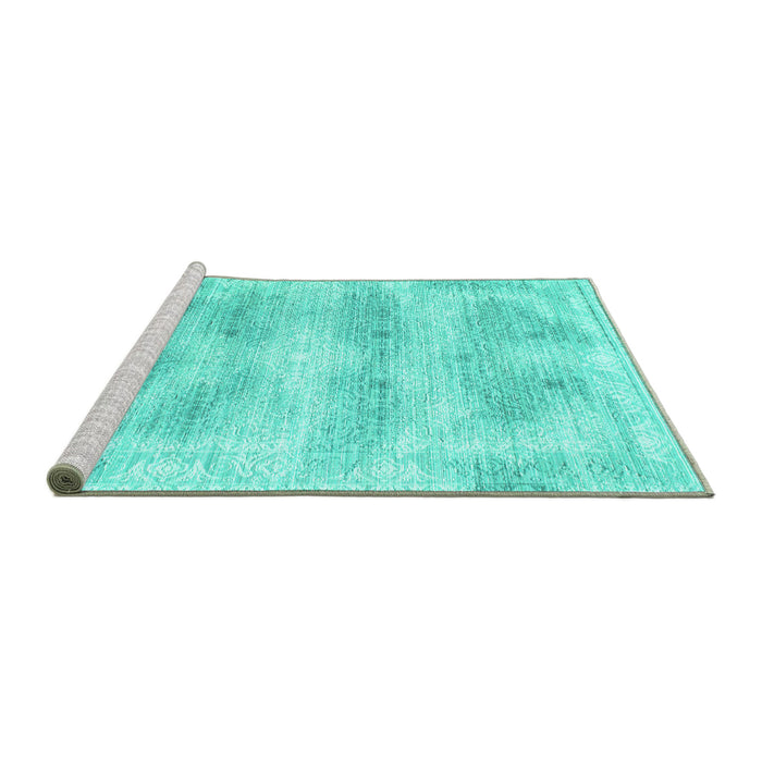 Sideview of Machine Washable Persian Turquoise Traditional Area Rugs, wshtr146turq
