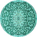 Round Machine Washable Medallion Turquoise Traditional Area Rugs, wshtr1470turq