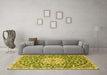 Machine Washable Medallion Yellow Traditional Rug in a Living Room, wshtr1470yw