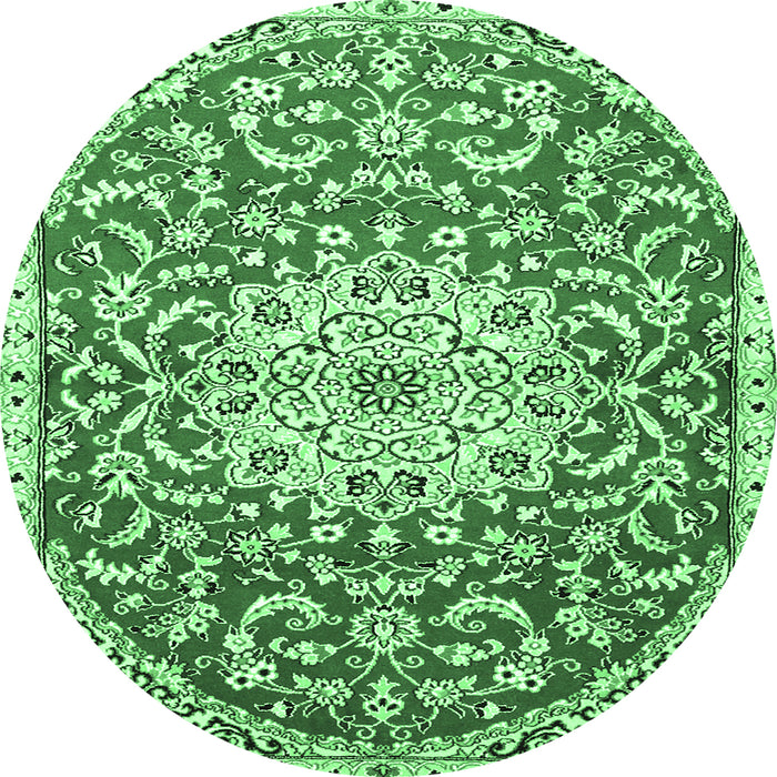 Round Medallion Emerald Green Traditional Rug, tr1470emgrn