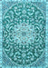 Machine Washable Medallion Light Blue Traditional Rug, wshtr1470lblu