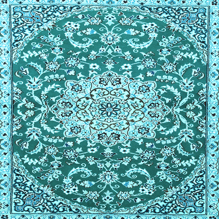 Square Machine Washable Medallion Light Blue Traditional Rug, wshtr1470lblu