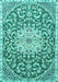 Machine Washable Medallion Turquoise Traditional Area Rugs, wshtr1470turq