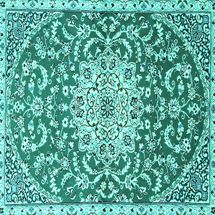 Square Medallion Turquoise Traditional Rug, tr1470turq