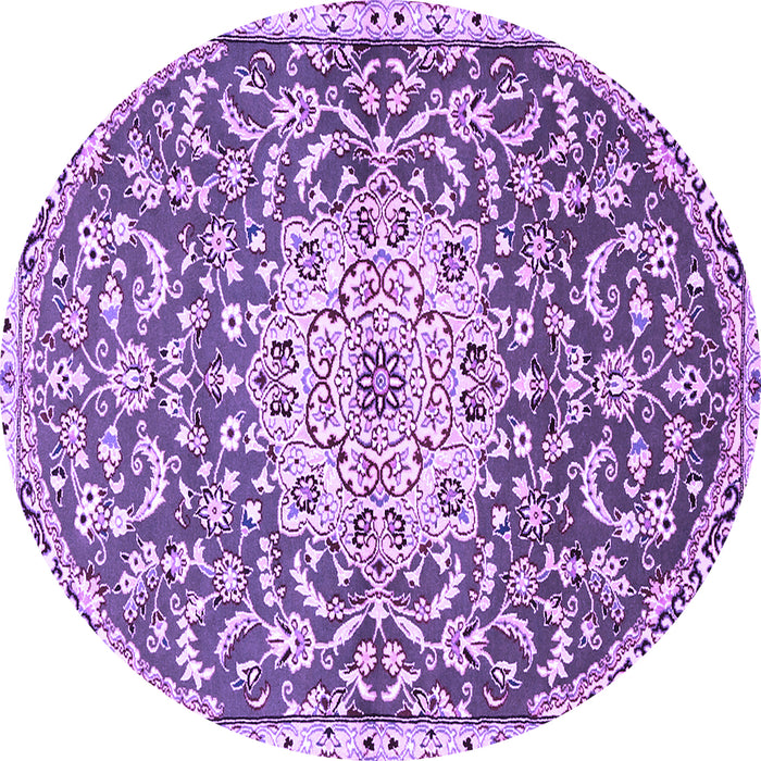Round Machine Washable Medallion Purple Traditional Area Rugs, wshtr1470pur