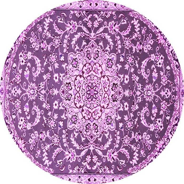 Round Machine Washable Medallion Pink Traditional Rug, wshtr1470pnk