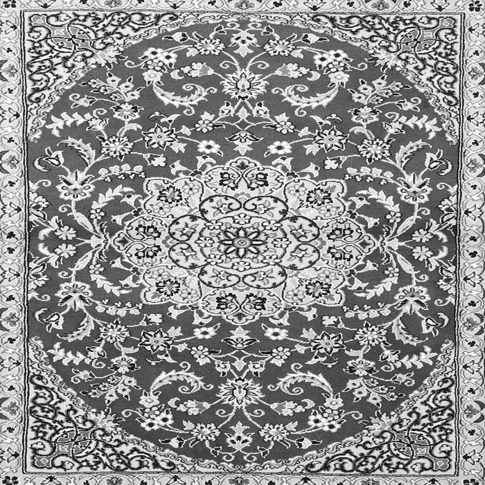 Round Machine Washable Medallion Gray Traditional Rug, wshtr1470gry